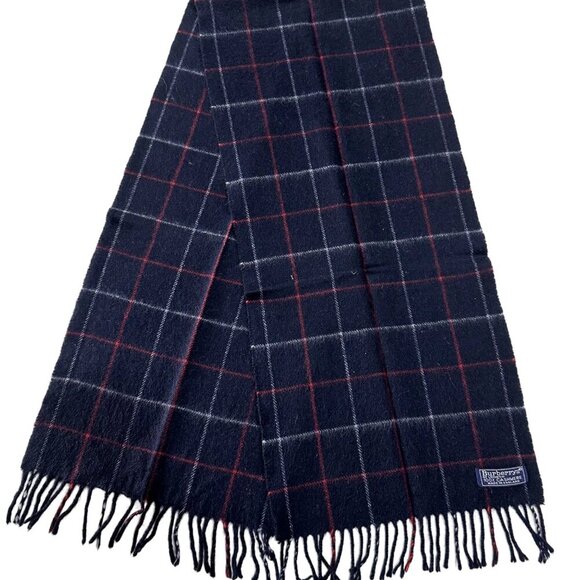Burberrys Classic Check Scarf Black 100% Cashmere Unisex Scarf Made In England - Picture 1 of 7